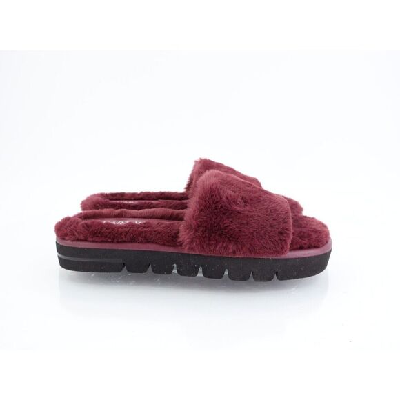 Stuart Weitzman Elodie Chill Slide Tan Burgundy Sandals Faux Fur Women's 5B - Picture 3 of 12